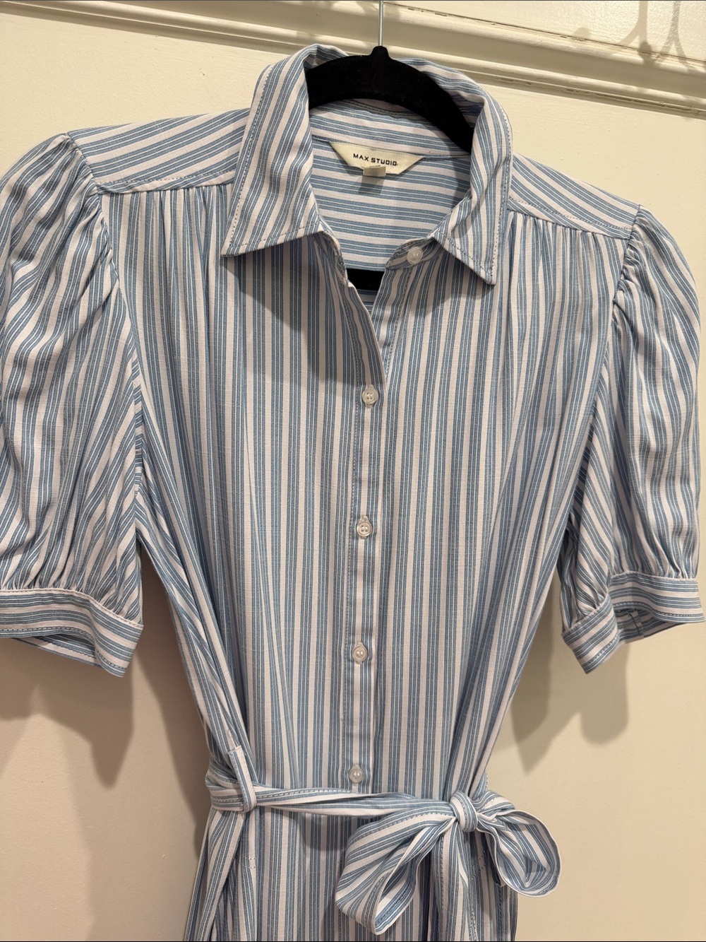 Max Studio Light Blue and White Striped Maxi Shirt Dress - Picture 3 of 9